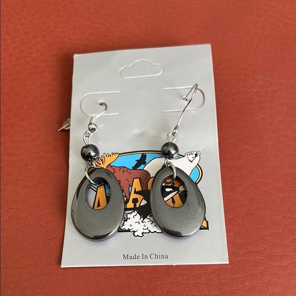 Silver and Black Teardrop Earrings - Picture 1 of 1